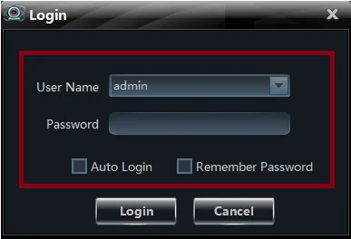 Login page for the NVMS