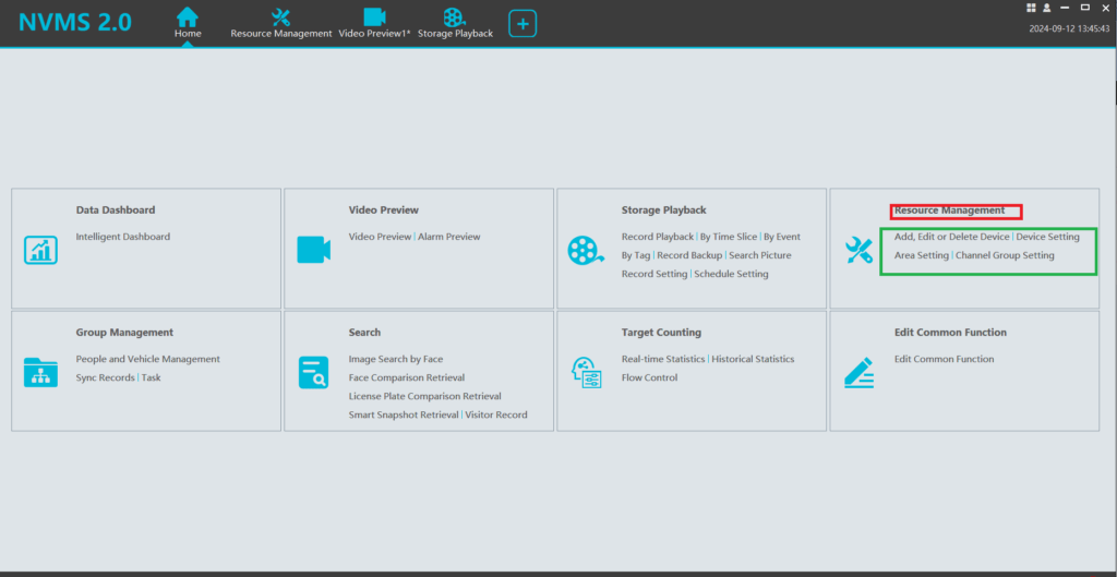 homepage of the NVMS Lite app