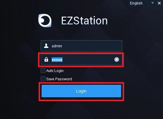 login page of the app