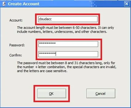 create username and password