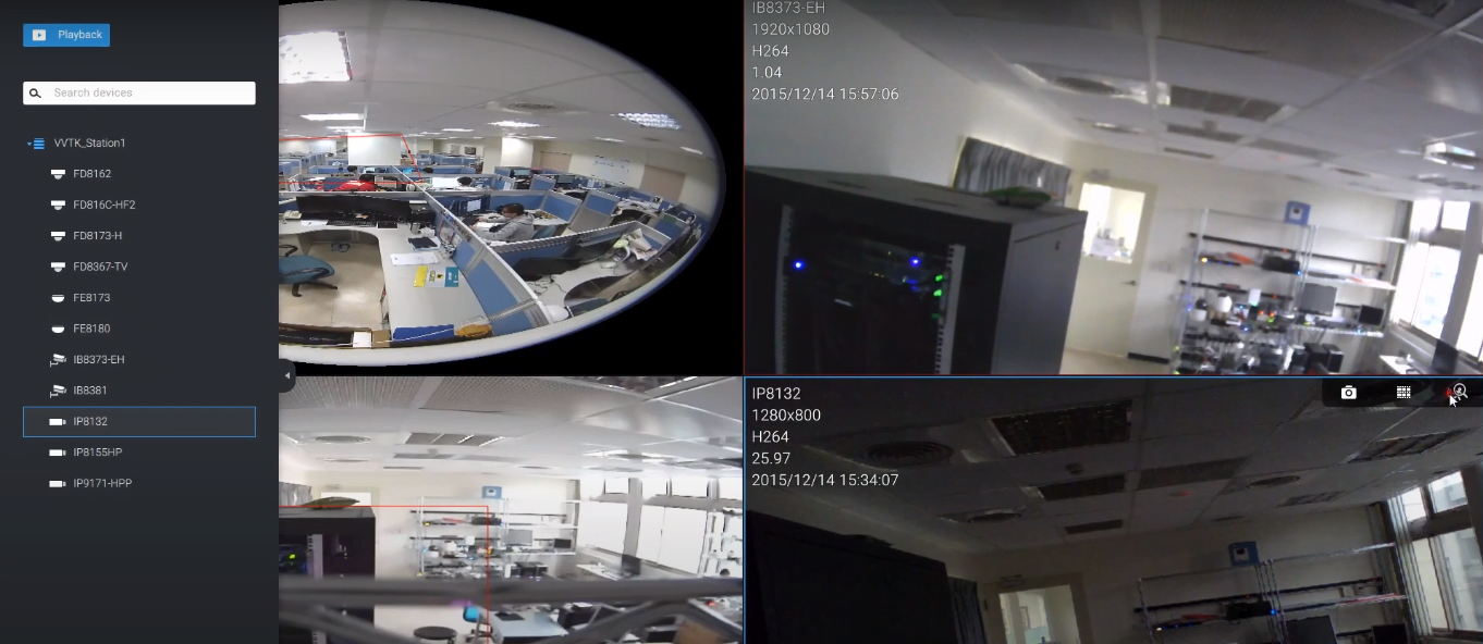 Live view of Cameras on the software