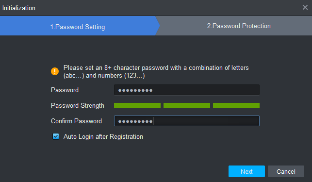 Setup password of the software