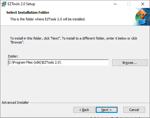 Select the installation path and folder