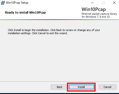 Start the installation of Win10Pcap