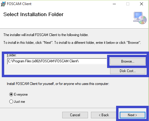 Installation directory to select the installation path