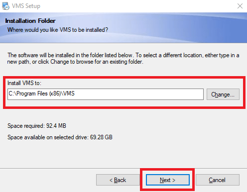 Select the Installation path