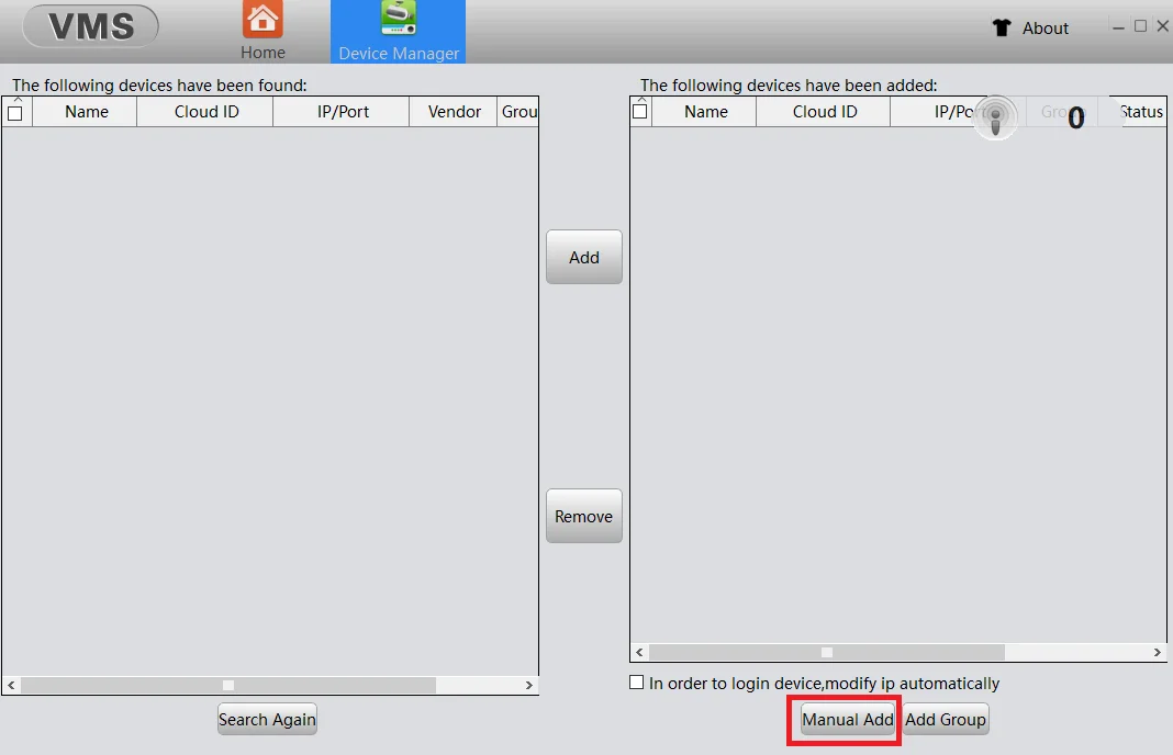 Device Manager of the application