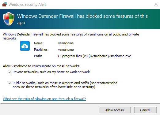 Allow access through Windows firewall