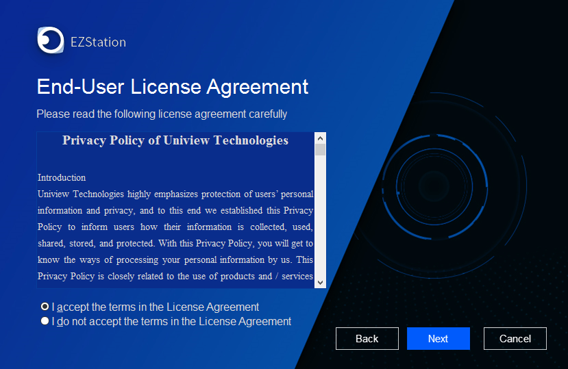 User license agreement, terms and conditions of EZLive for PC