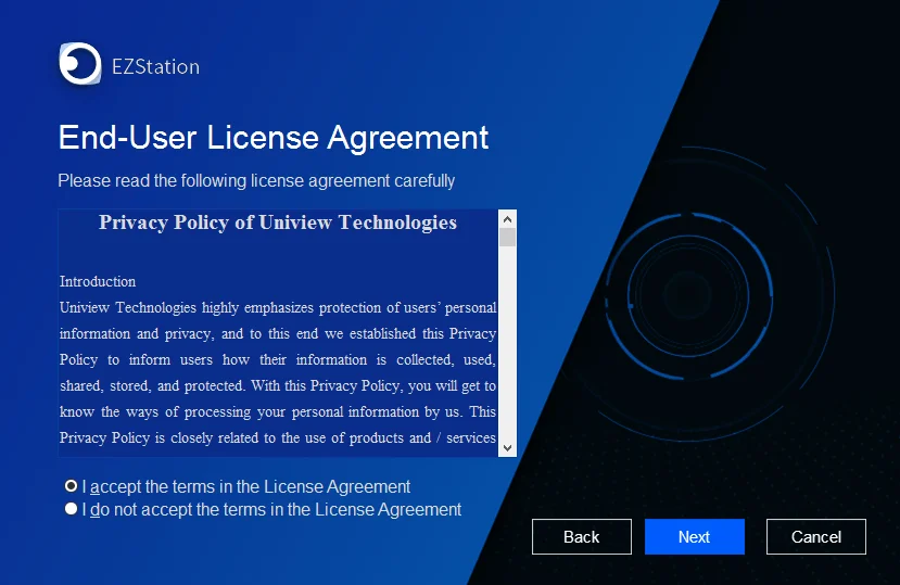 User license agreement, terms and conditions of EZLive 