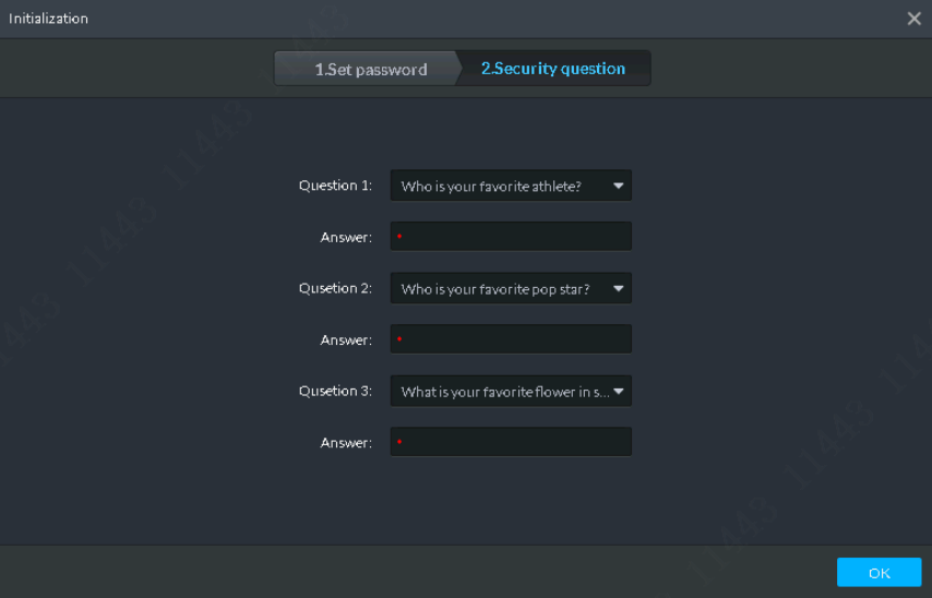 Complete the security questions and answers