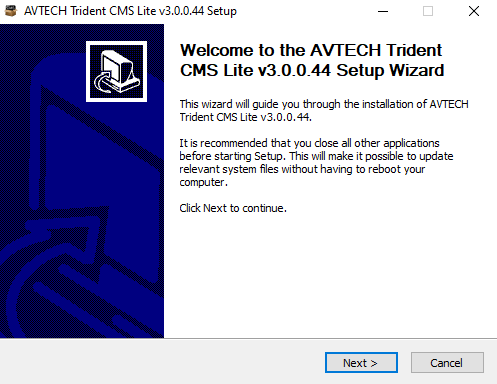 Installation wizard of the Application