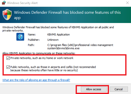 Allow the firewall access to the app