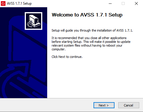 Installation wizard of the application