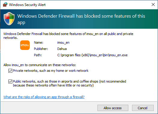 Allow access from Windows firewall