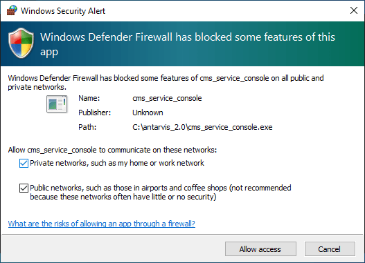 Allow access to Windows firewall