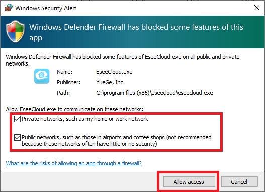 Windows firewall alert
