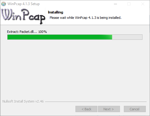 Progress of WinpCap installation