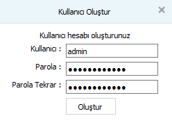 Create a username, new password and click on "Olustur (Register)"