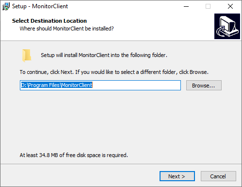 Select the root folder for MonitorClient software files