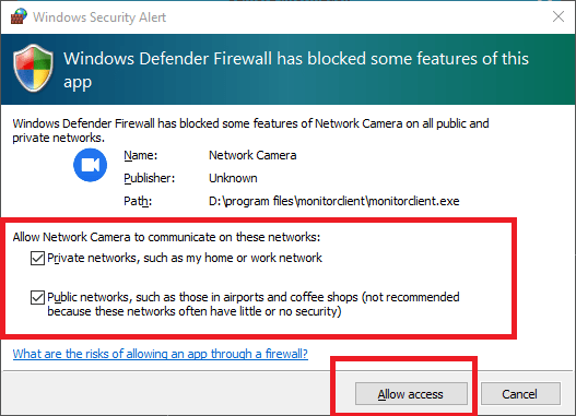 Provide firewall access to MonitorClient