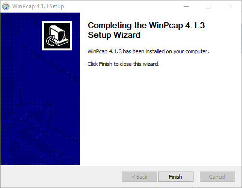 Completed installing WinPCap plugin