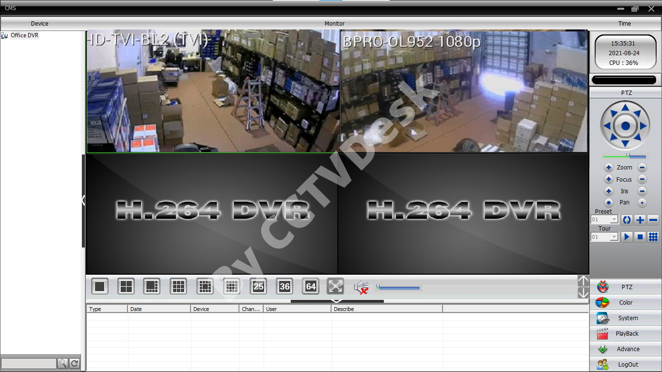 Live view on the Explorer General CMS CCTV for Windows OS
