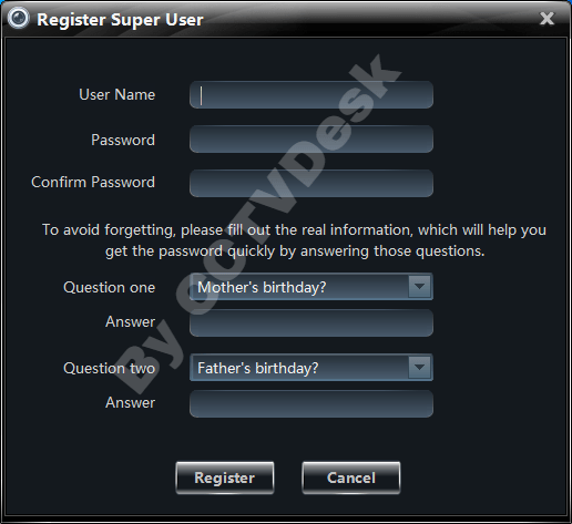 Create username and password