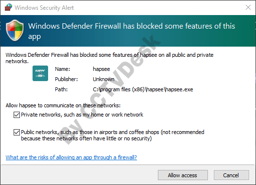 Allow access to the firewall of the PC