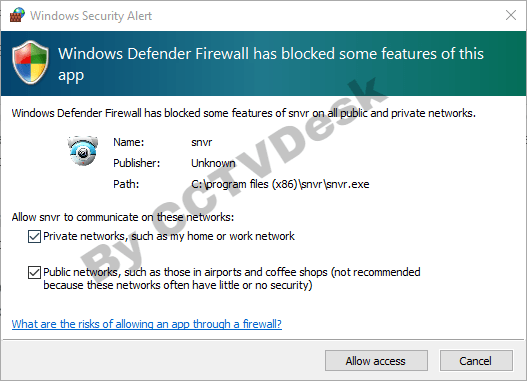 Provide firewall access to the SNVR app