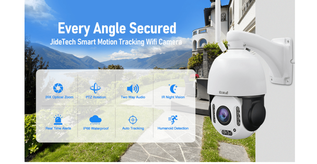 JideTech 5MP PTZ WiFi Camera 20X Zoom Outdoor For Home