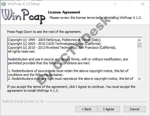 License agreement of WinPcap