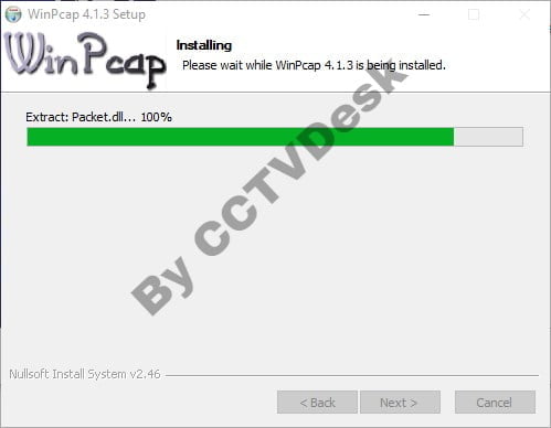 Progress of installation of WinPcap