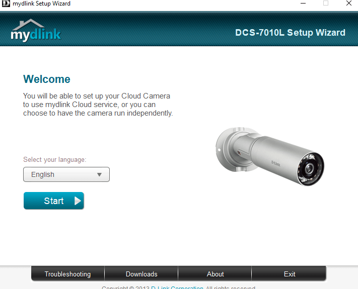 the dlink application welcome page for setup