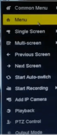 the quick menu of the NVR