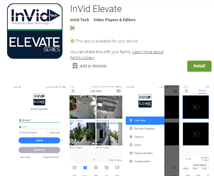 Android OS InVid Elevate Page