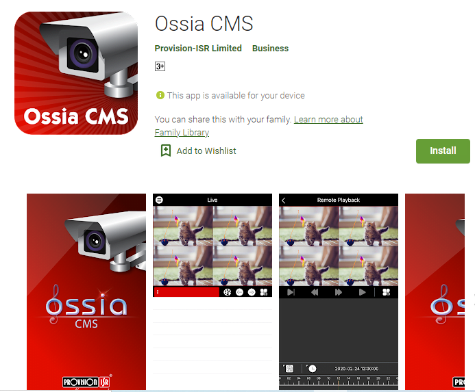 Ossia Android Application Page