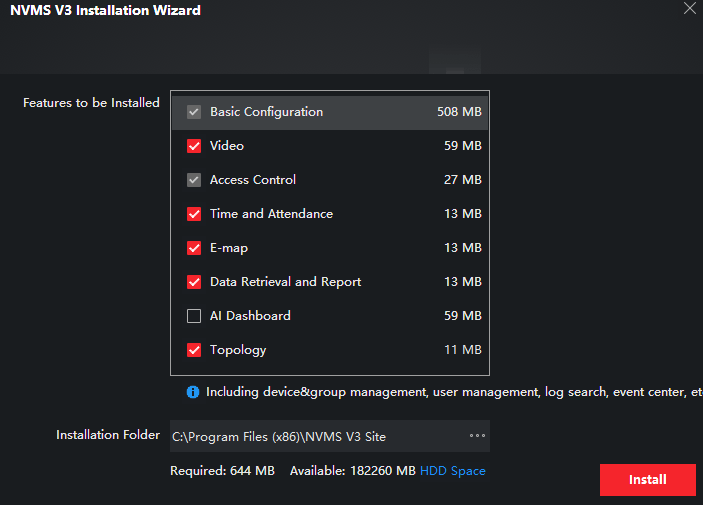 menu folder to select features to install 1