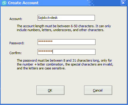 create account name and password 8