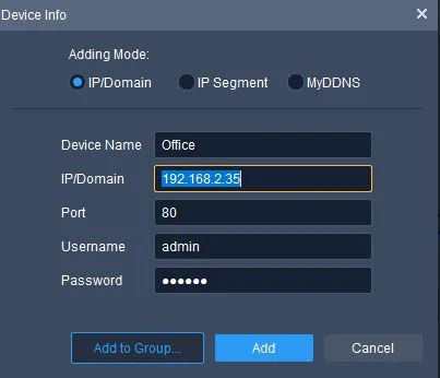 Add IP to connect cams