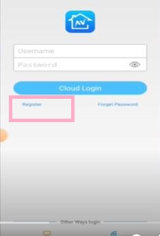 login page of the app