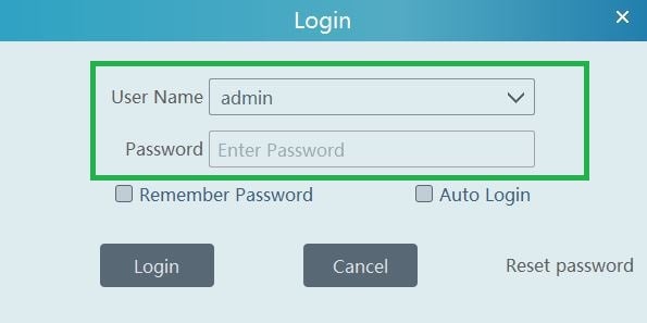 login page of the application