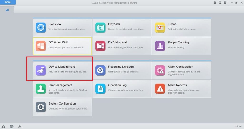 Control panel of the software