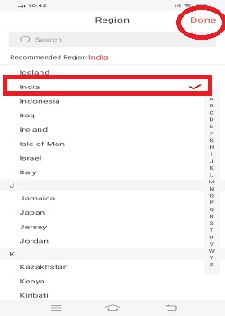 select the region, as in our case location is India