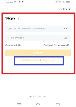 Login page of the app