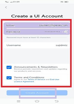 create username and password