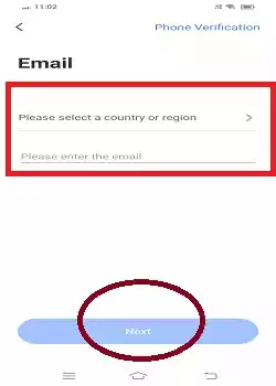 Register the region and email ID