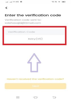 enter the verification code to verify the email ID