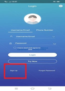 Log in page of the app