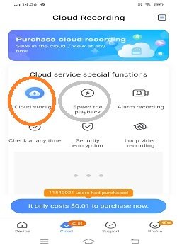 Cloud Recording page of the app